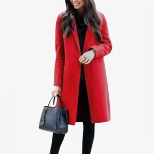 Women's Red Long Wool Blend Trench Coat